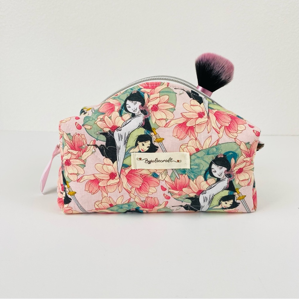 Mulan Quilted Makeup Bag Handmade Rectangular zipper‎ Pink